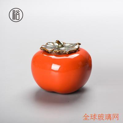 美璃如意柿子陶瓷茶葉罐